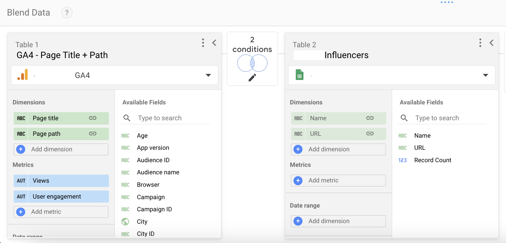 Blending data sources in looker studios