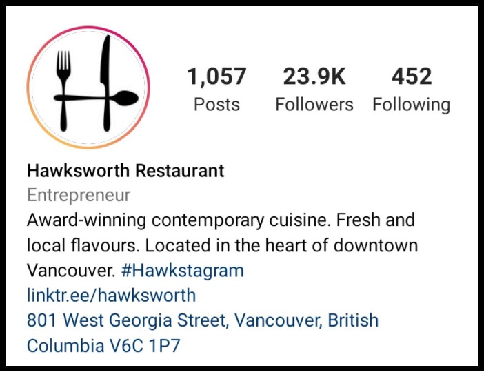 Hawksworth Restaurant Instagram