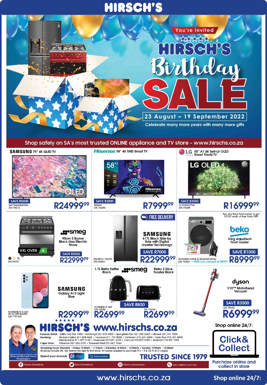 Hirsch's Birthday Sale valid until 19th September 2022