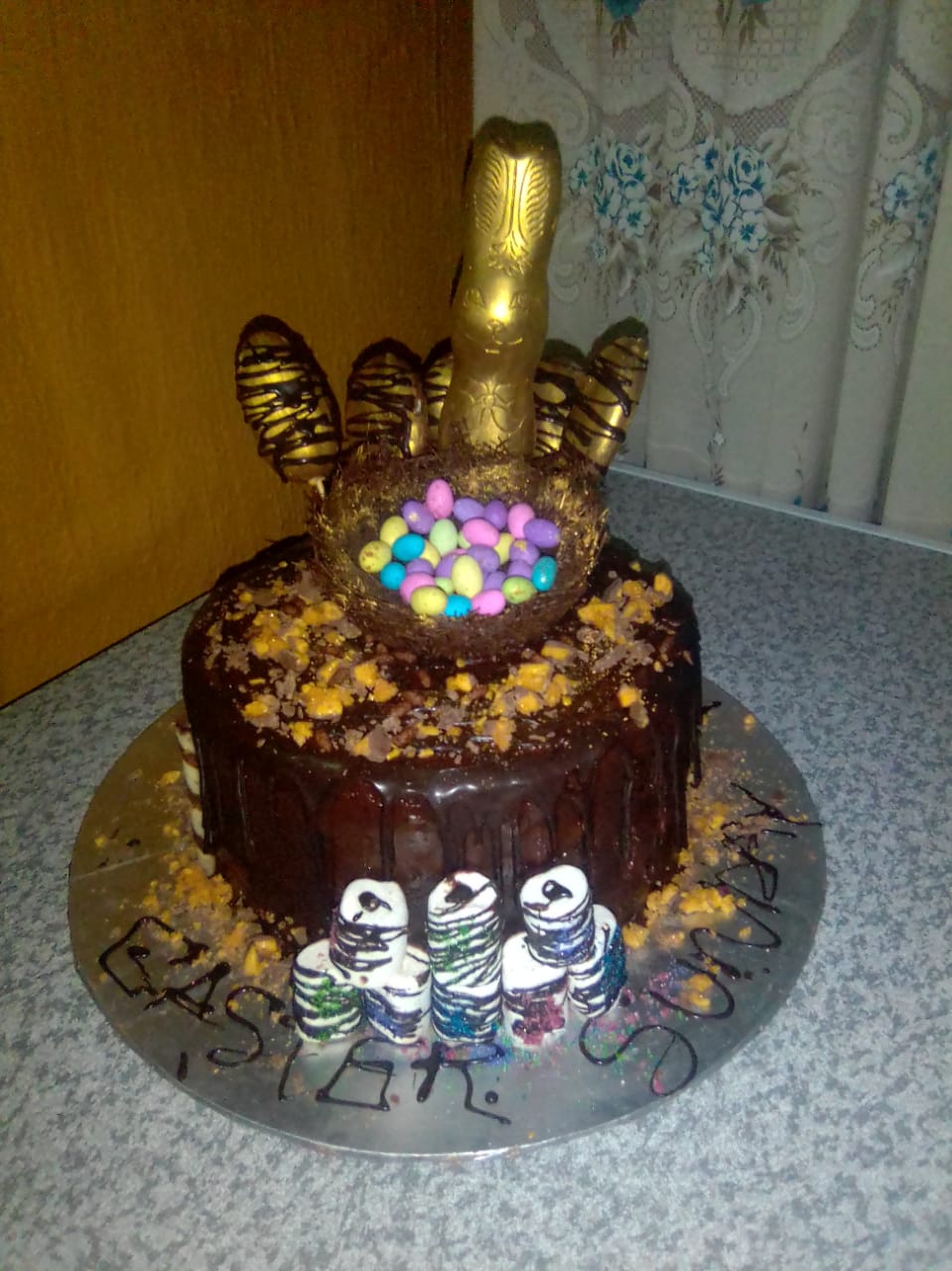 3 layer Chocolate buttercream Easter cake .with desirable toppings priced at R230.