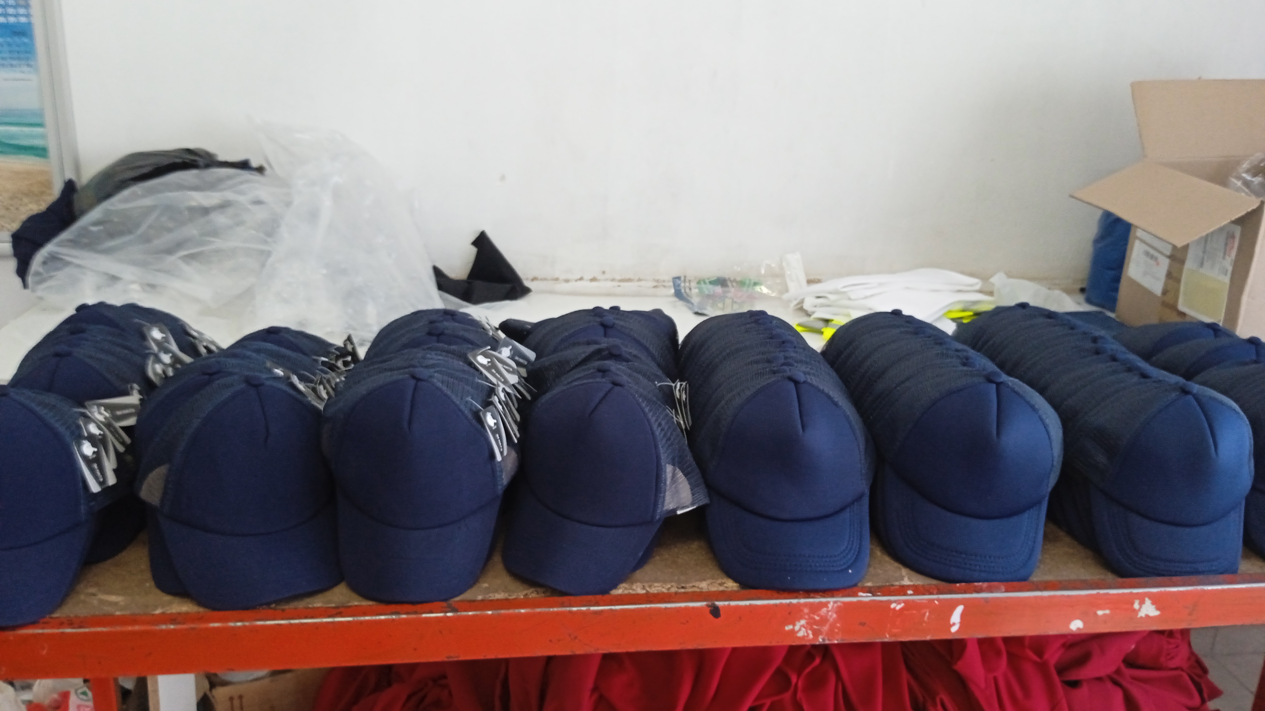 Navy blue caps ready to be delivered 