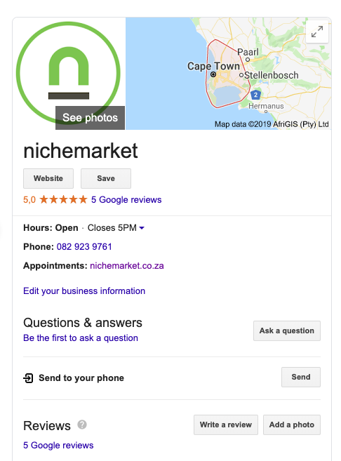 nichemarket Google My Business Result